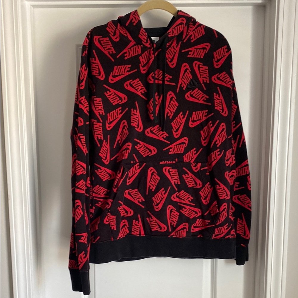 Nike Red and Black Logo Hoodie